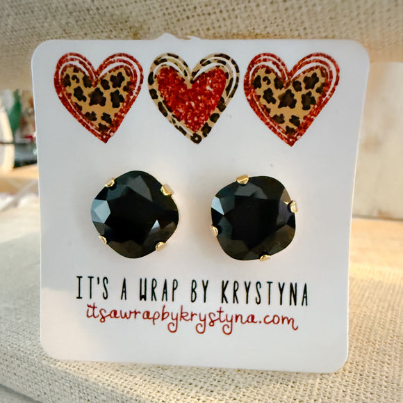 Rounded Corner Square Stud “Black & Gold”