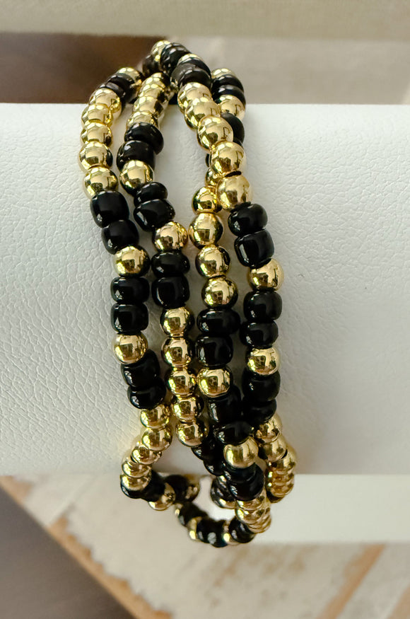 Petite Gold Stretch Bracelets w/Black Seed Bead