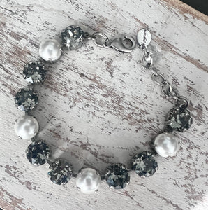 Austrian Black Dismond  Crystal with Pearl Cabachons