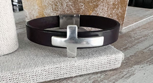 Brown Leather Cross Bracelet